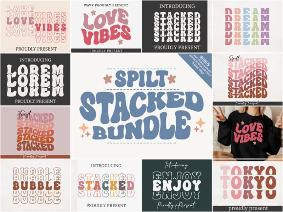 Spilt Stacked Bundle: A Groovy, Stacked Display Font for Creative Projects